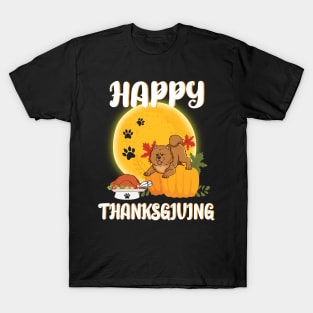 Chow Chow Seeing Turkey Dish Happy Halloween Thanksgiving Merry Christmas Day T-Shirt